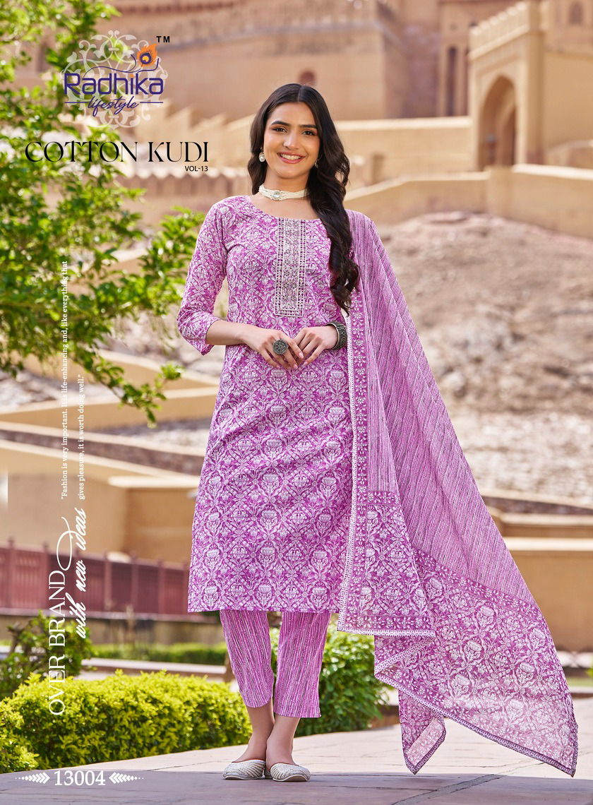 Cotton Kudi Vol 13 By Radhika Cotton Printed Kurti With Bottom Dupatta Wholesale Price In Surat
